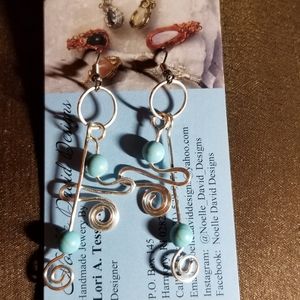 Handmade wire wrapped silver and turquoise dangle